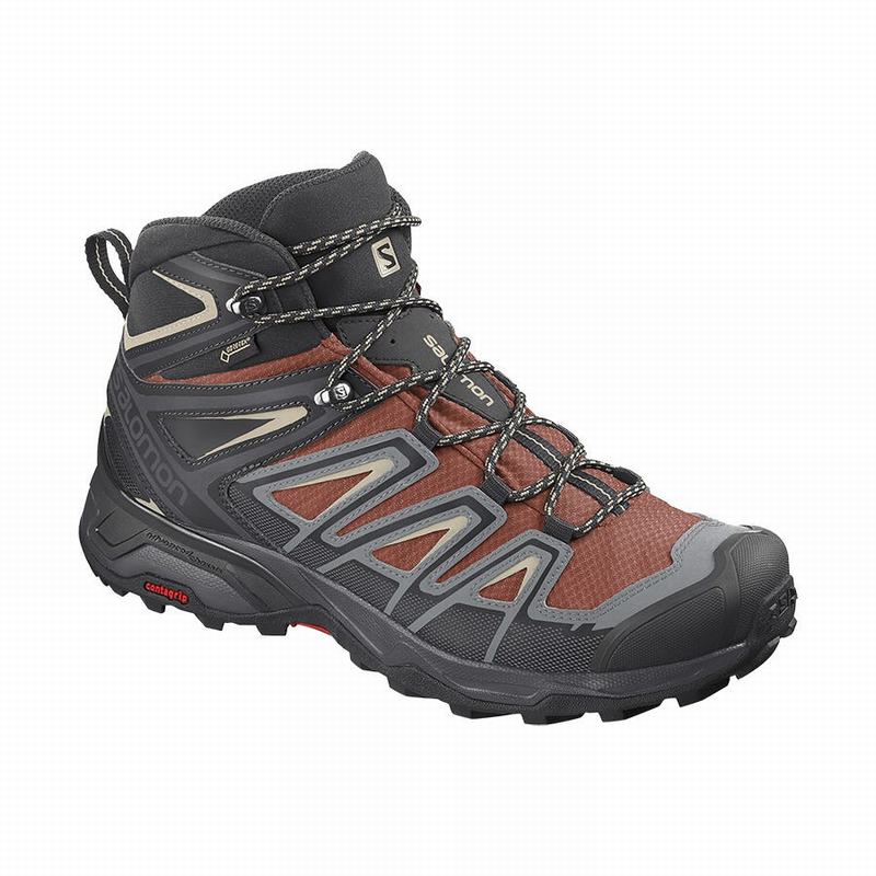 SALOMON X ULTRA 3 MID GORE-TEX Philippines - Men's Hiking Boots - Dark Red/Black | 156843-CWA